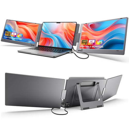 KYY 1080P Travel‑Ready Triple‑Screen Monitor Extender - 1080P FHD IPS, USB‑C Laptop Extender, HDR, Portable Triple‑Screen Display for 12-16" Laptops - (Windows/macOS/Android)