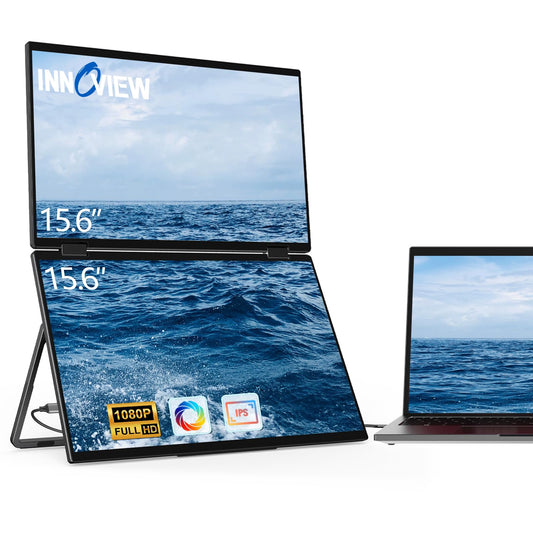 InnoView Dual Portable Monitor 15.6" - 1080P IPS, Foldable Dual‑Screen Laptop Extender with USB‑C & HDMI, and 180° Rotation