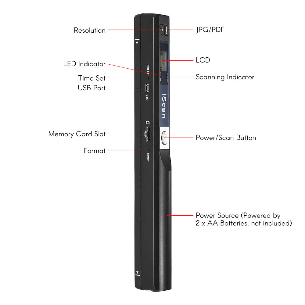 iScan Portable Handheld Pen Scanner - Lightweight Document, Receipt & Image Scanner (Black)