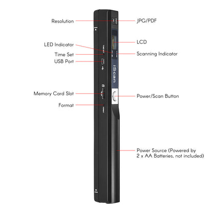 iScan Portable Handheld Pen Scanner - Lightweight Document, Receipt & Image Scanner (Black)