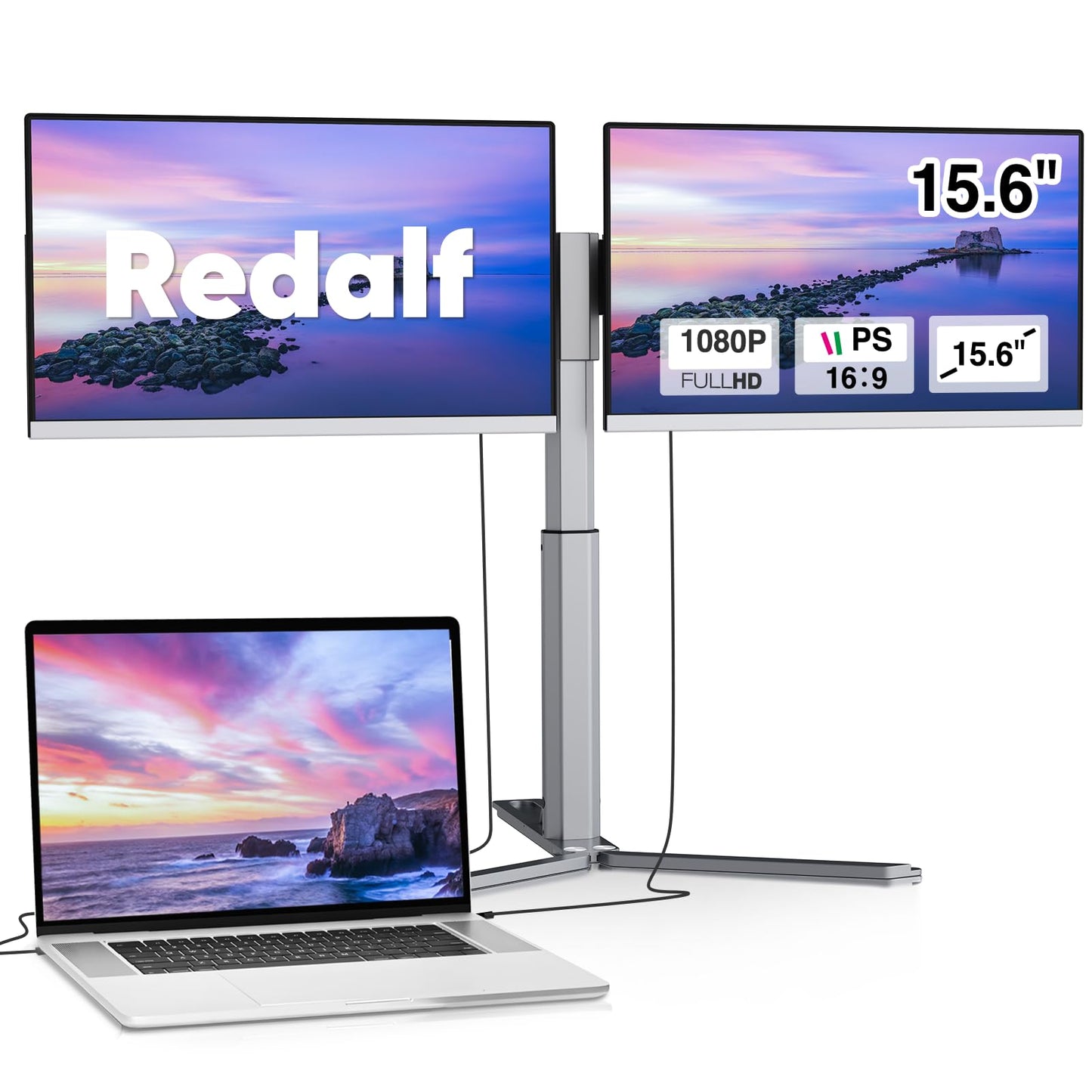 Redalf 15.6" Zero‑Frame Ultra‑Slim IPS 1080P Triple‑Screen Laptop Extender