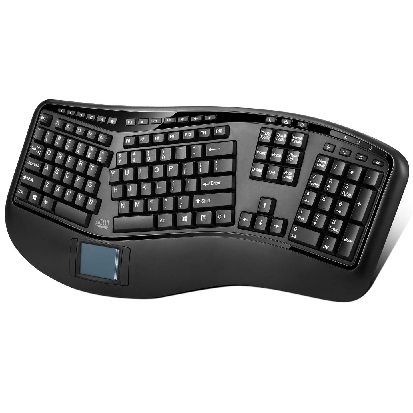 Adesso 2.4GHz Wireless Tru‑Form Media 3D Ergonomic Touchpad Keyboard (Black)