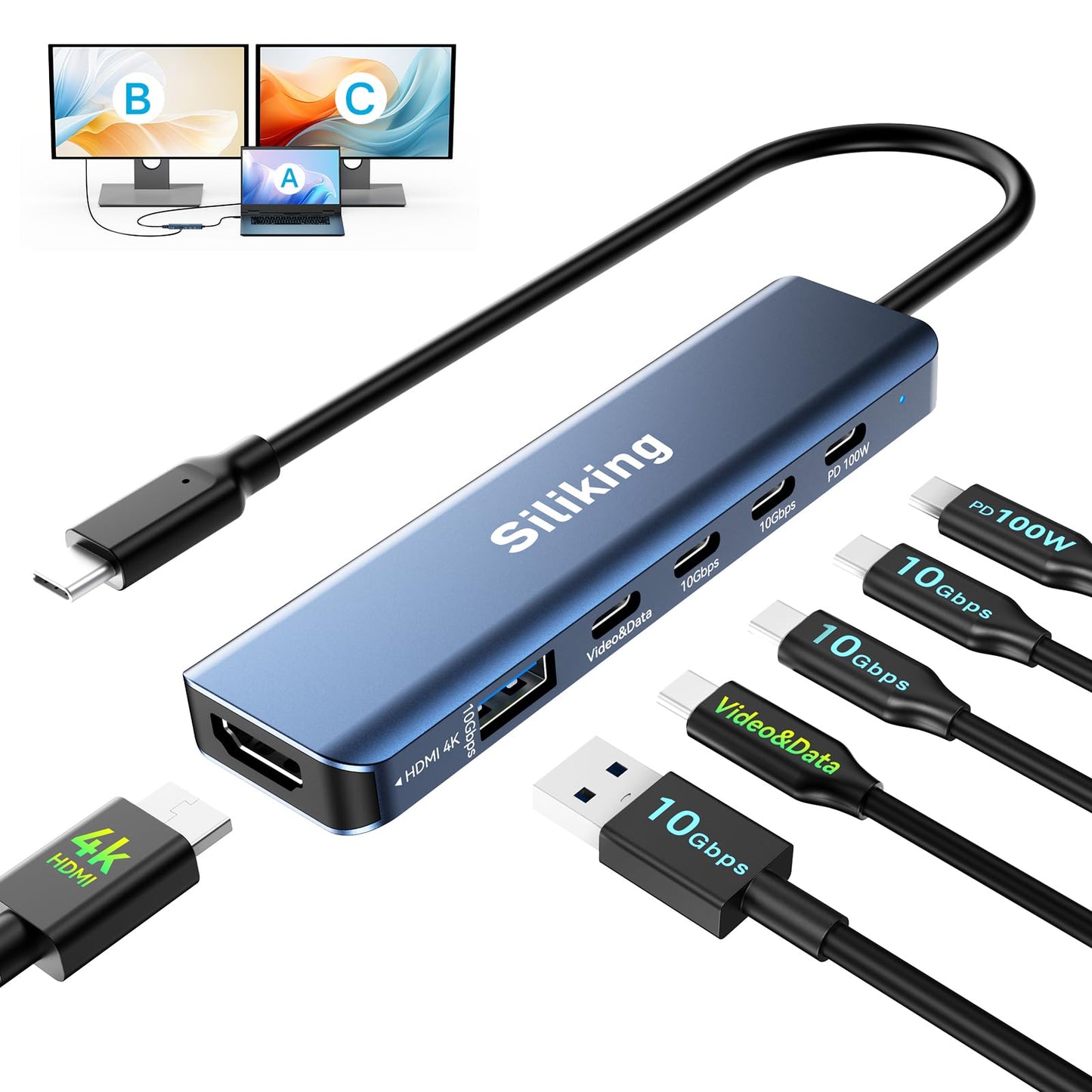 Siliking USB-C Dual Monitor Docking Station 6-in-1