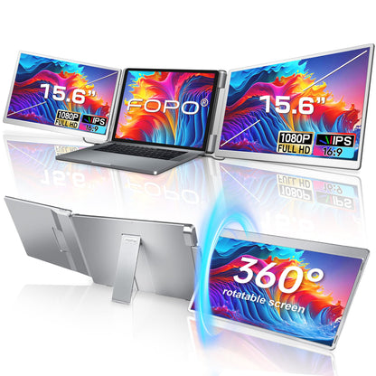 FOPO S10 15.6" Triple‑Screen Laptop Extender - 1080P IPS with 360° Left‑Screen Rotation, USB‑C/HDMI Plug‑and‑Play, for 12-18.5" Laptops