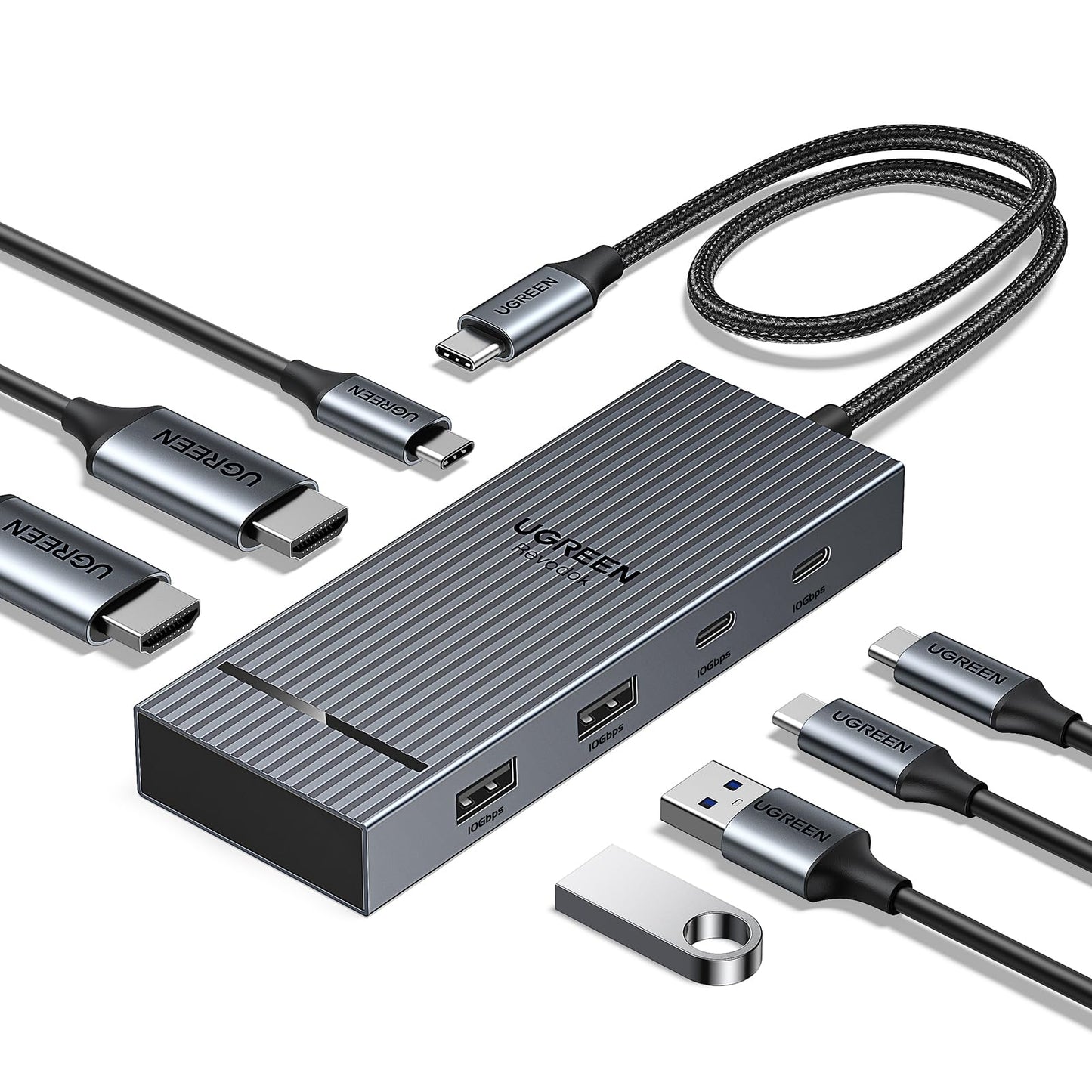 UGREEN Revodok Pro 7‑in‑1 USB‑C Docking Station - Dual 4K HDMI, 10Gbps USB‑A/USB‑C Ports, 100W PD Charging Port