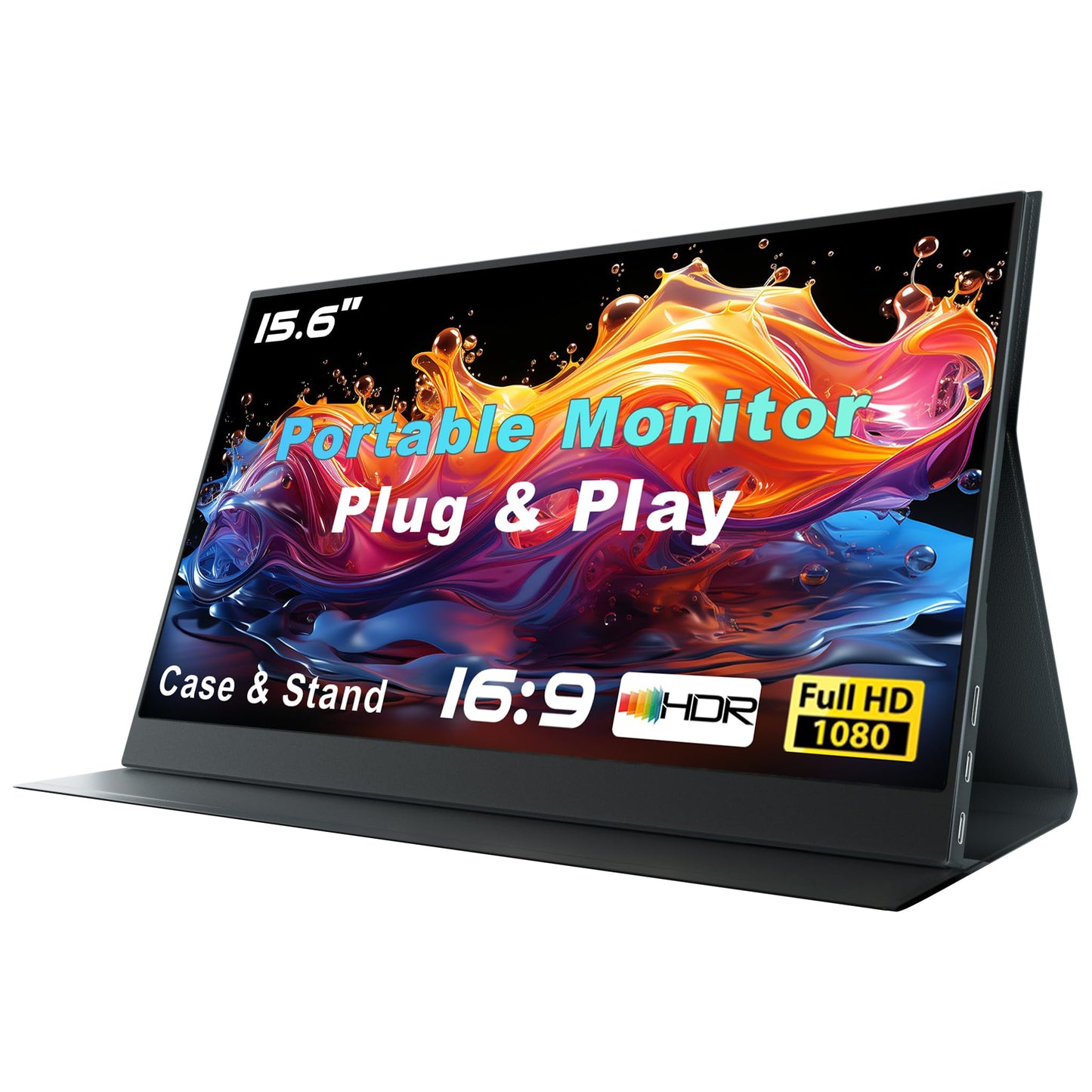 Portable 15.6" 1080P FHD Monitor - USB‑C & Mini‑HDMI Second Screen with Cover Stand & Speakers