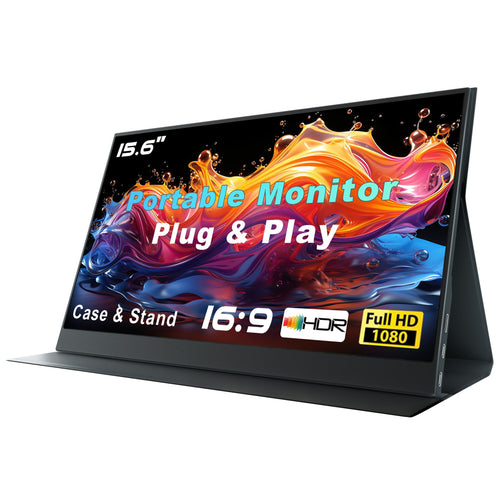 Portable 15.6" 1080P FHD Monitor - USB‑C & Mini‑HDMI Second Screen with Cover Stand & Speakers