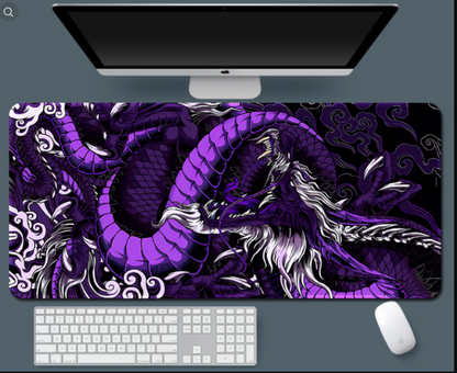 Oversized Purple Dragon Totem Keyboard and Mouse Desktop Pad