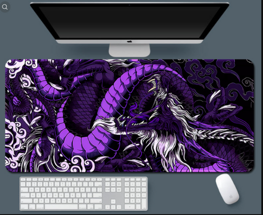Oversized Purple Dragon Totem Keyboard and Mouse Desktop Pad