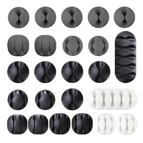 24‑Piece Adhesive Cable Clip Organizer Set (Black / White / Gray)