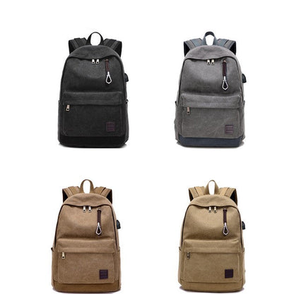 Canvas Rucksack Backpack with USB Port