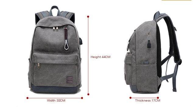 Canvas Rucksack Backpack with USB Port