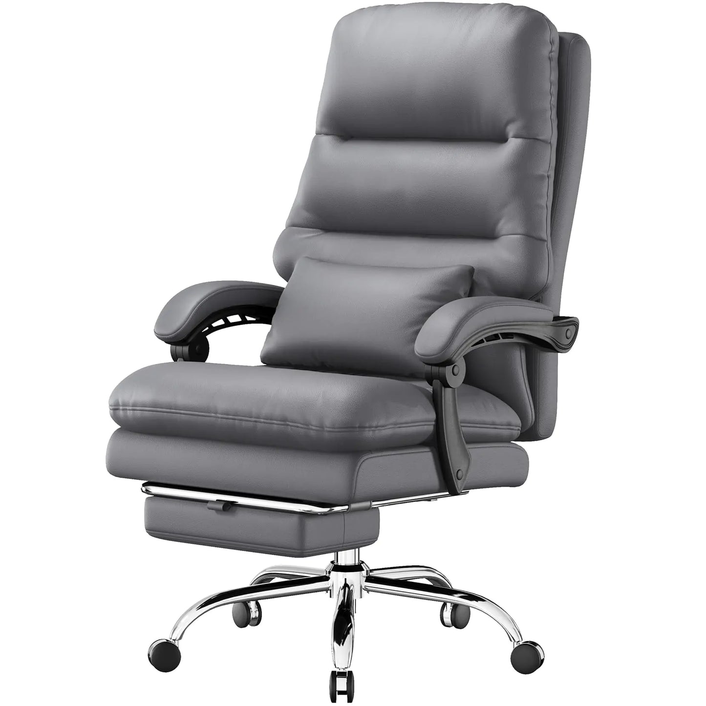 Big & Tall Executive Office Chair, Leather, with Footrest (Grey, 400 lb Capacity)