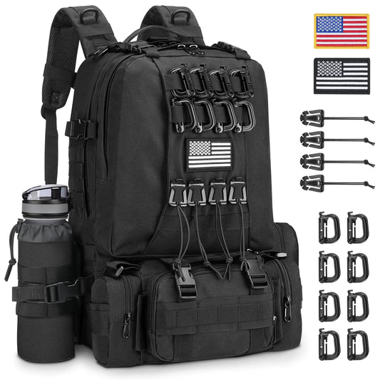 EZshoot Military-Style Large‑Capacity Tactical Backpack with MOLLE System and Detachable Rucksack (60L)