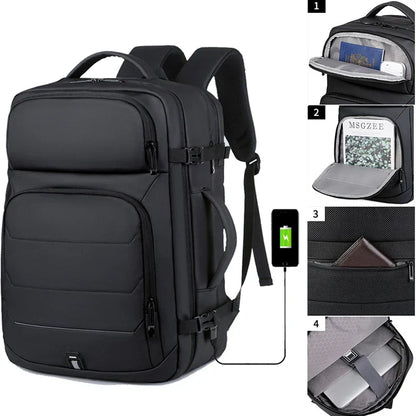 Expandable 17-Inch Waterproof Laptop Backpack with USB Charging Port - Black-1