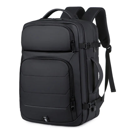 Expandable 17-Inch Waterproof Laptop Backpack with USB Charging Port - Black-0