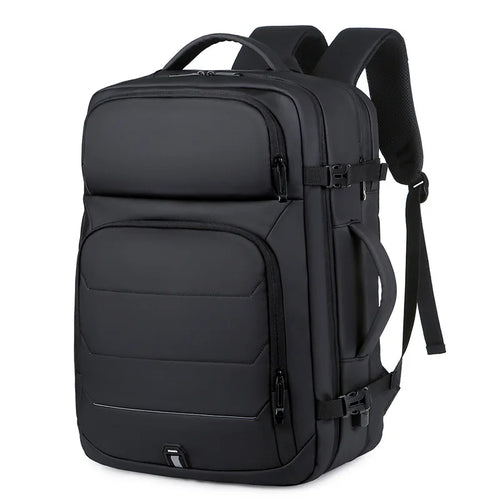 Expandable 17-Inch Waterproof Laptop Backpack with USB Charging Port - Black-0