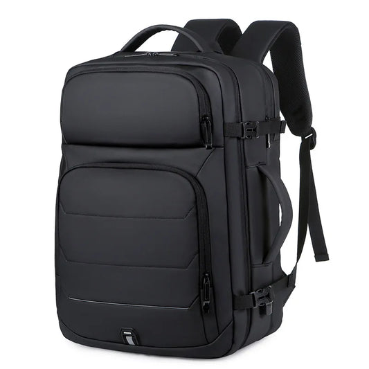 Expandable 17-Inch Waterproof Laptop Backpack with USB Charging Port - Black-0
