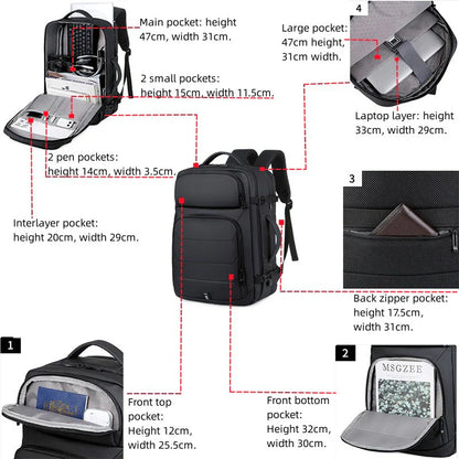 Expandable 17-Inch Waterproof Laptop Backpack with USB Charging Port - Black-3