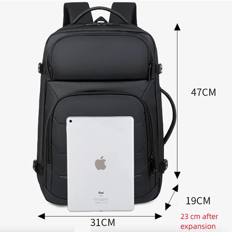 Expandable 17-Inch Waterproof Laptop Backpack with USB Charging Port - Black-2