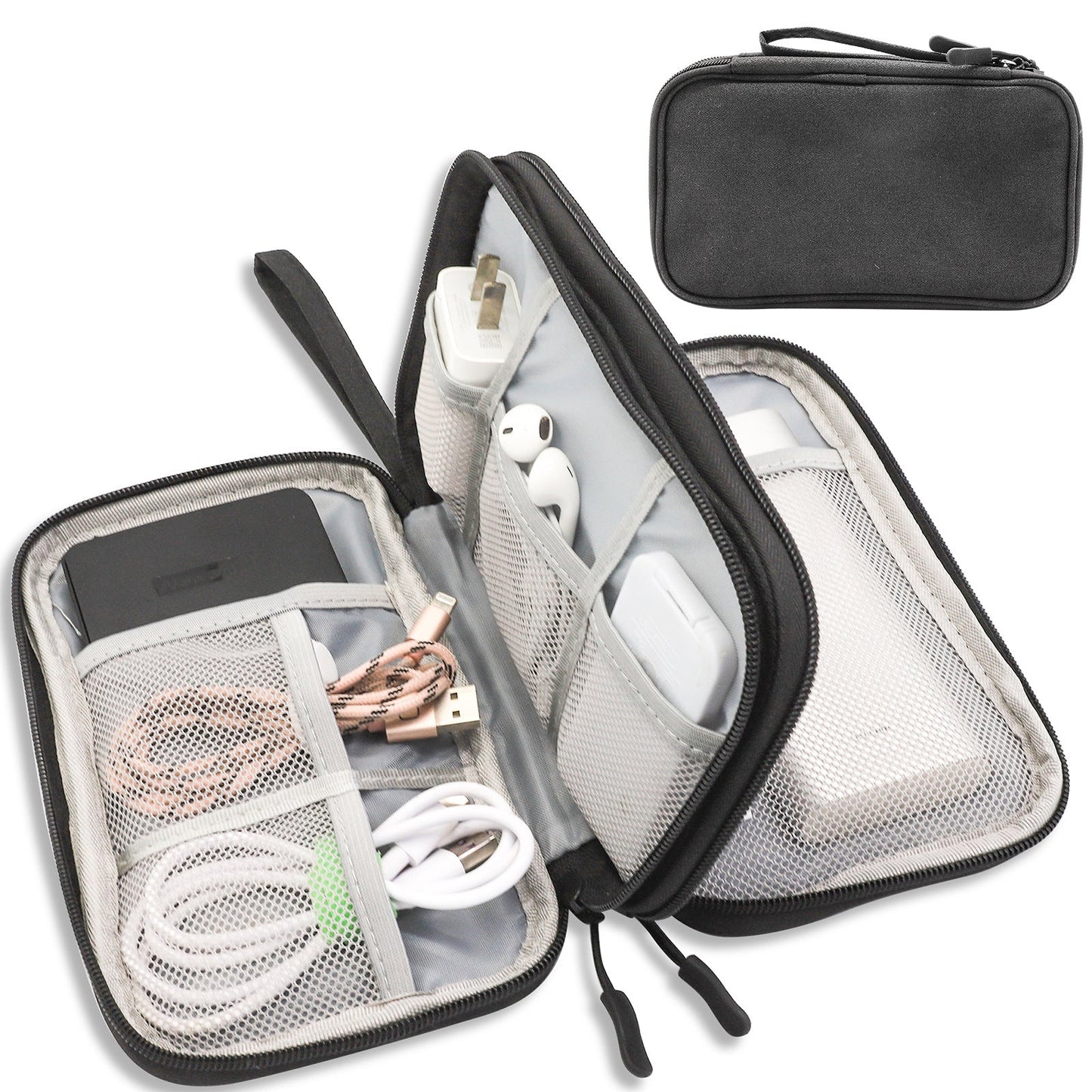NNEDSZ Multi‑Compartment Cable & Accessory Travel Organizer - Black-0