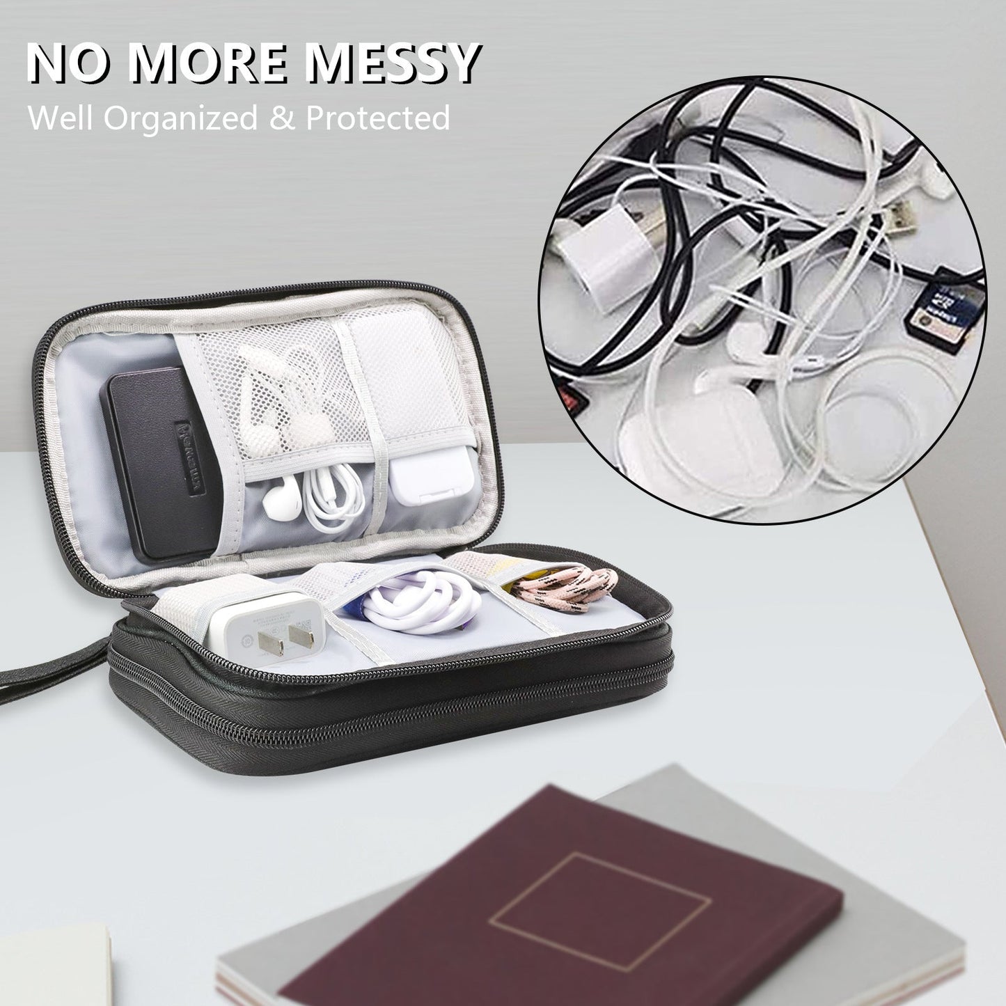 NNEDSZ Multi‑Compartment Cable & Accessory Travel Organizer - Black-2