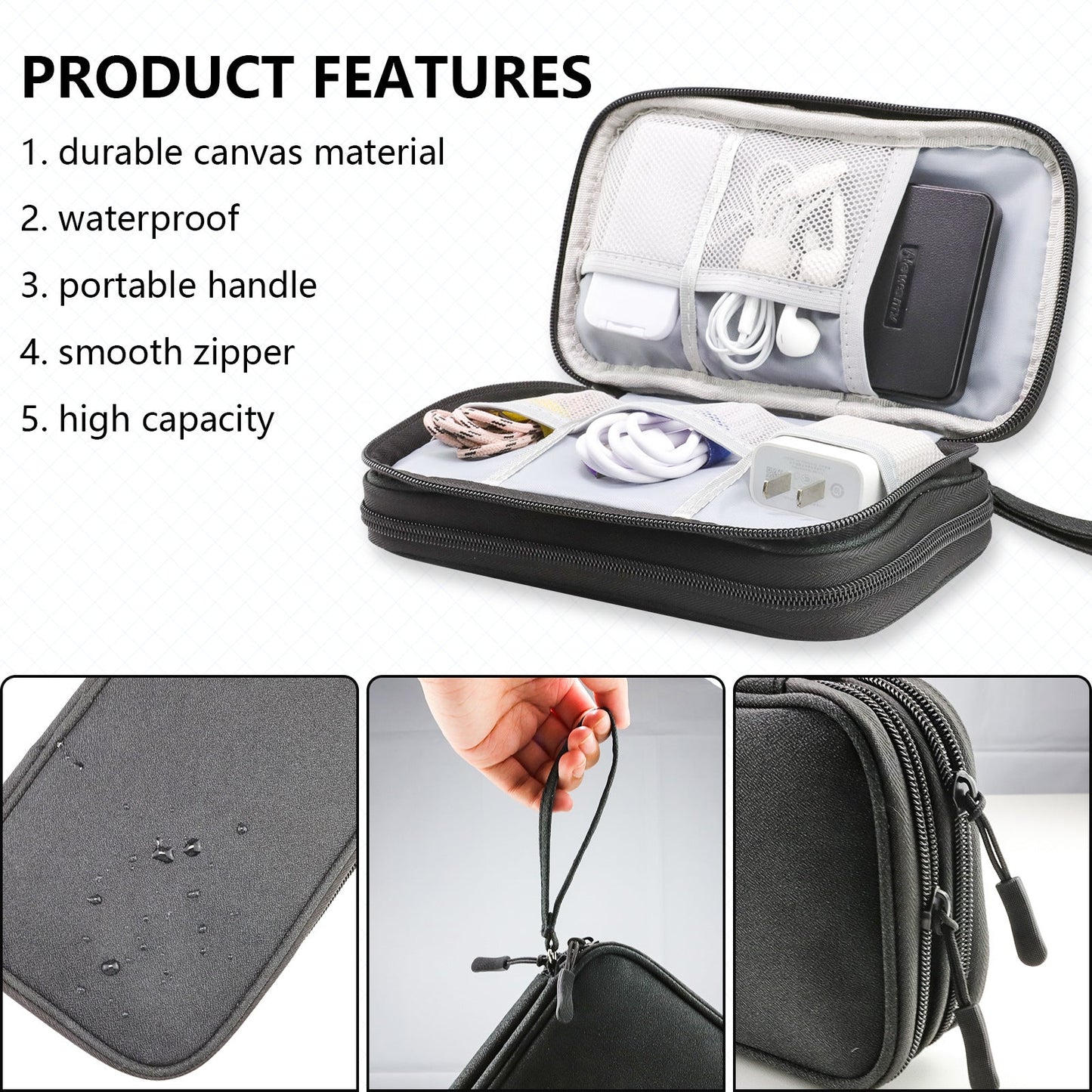 NNEDSZ Multi‑Compartment Cable & Accessory Travel Organizer - Black-3