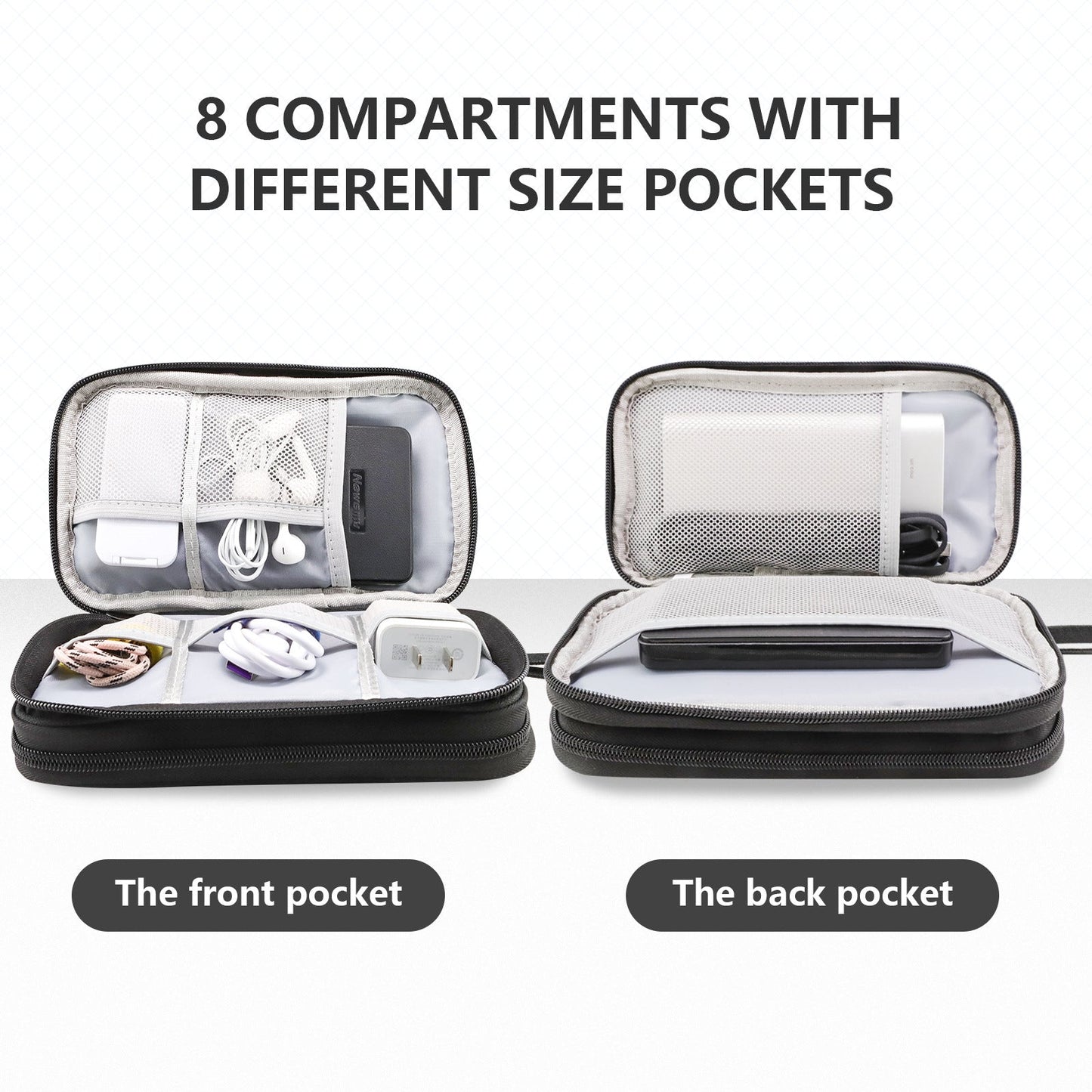 NNEDSZ Multi‑Compartment Cable & Accessory Travel Organizer - Black-4