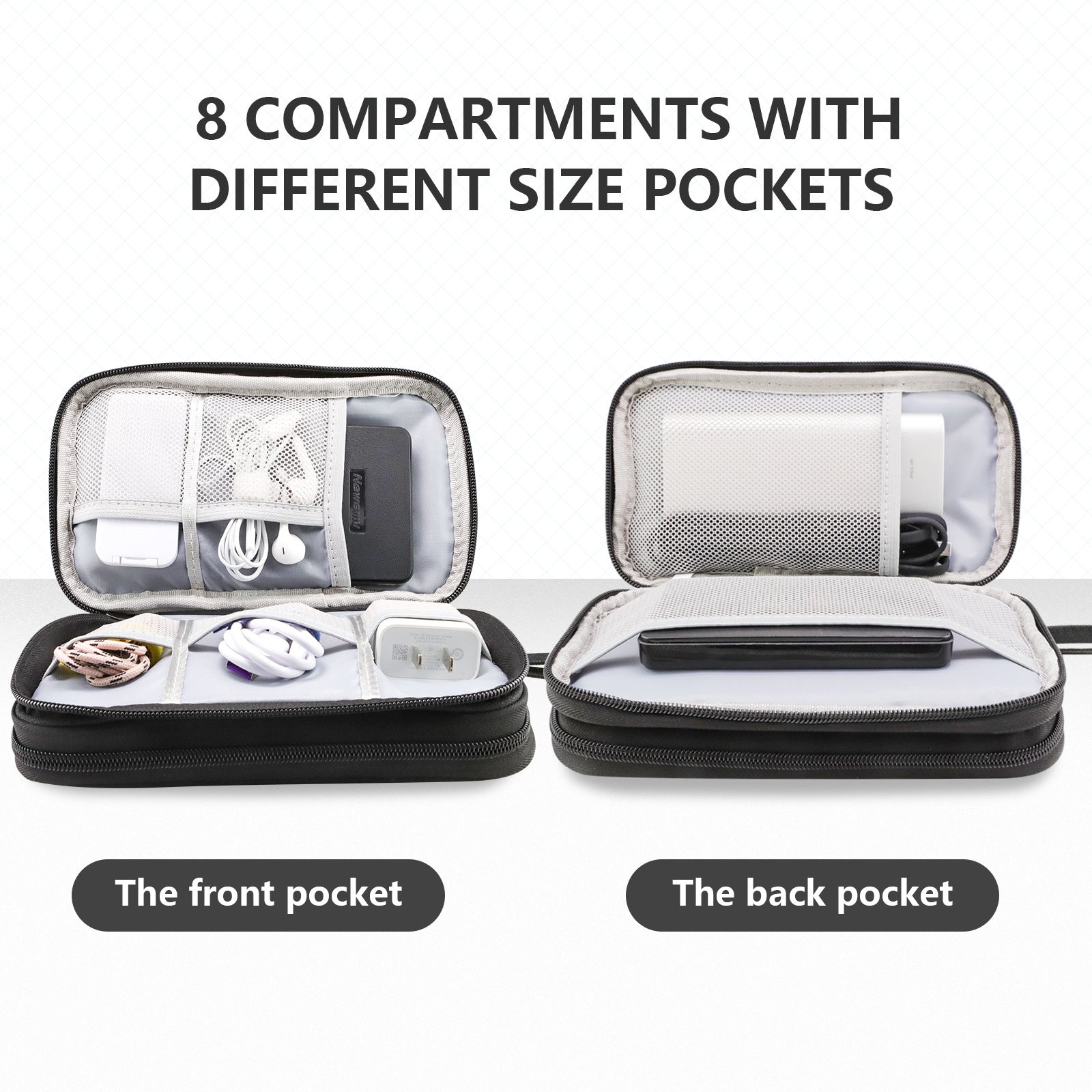 NNEDSZ Multi‑Compartment Cable & Accessory Travel Organizer - Black-4