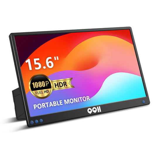 QQH Full HD Portable Laptop Monitor with Kickstand - 1080P FHD IPS USB-C and HDMI External Monitor Display for PC Phone Mac PS4/5 Xbox Switch