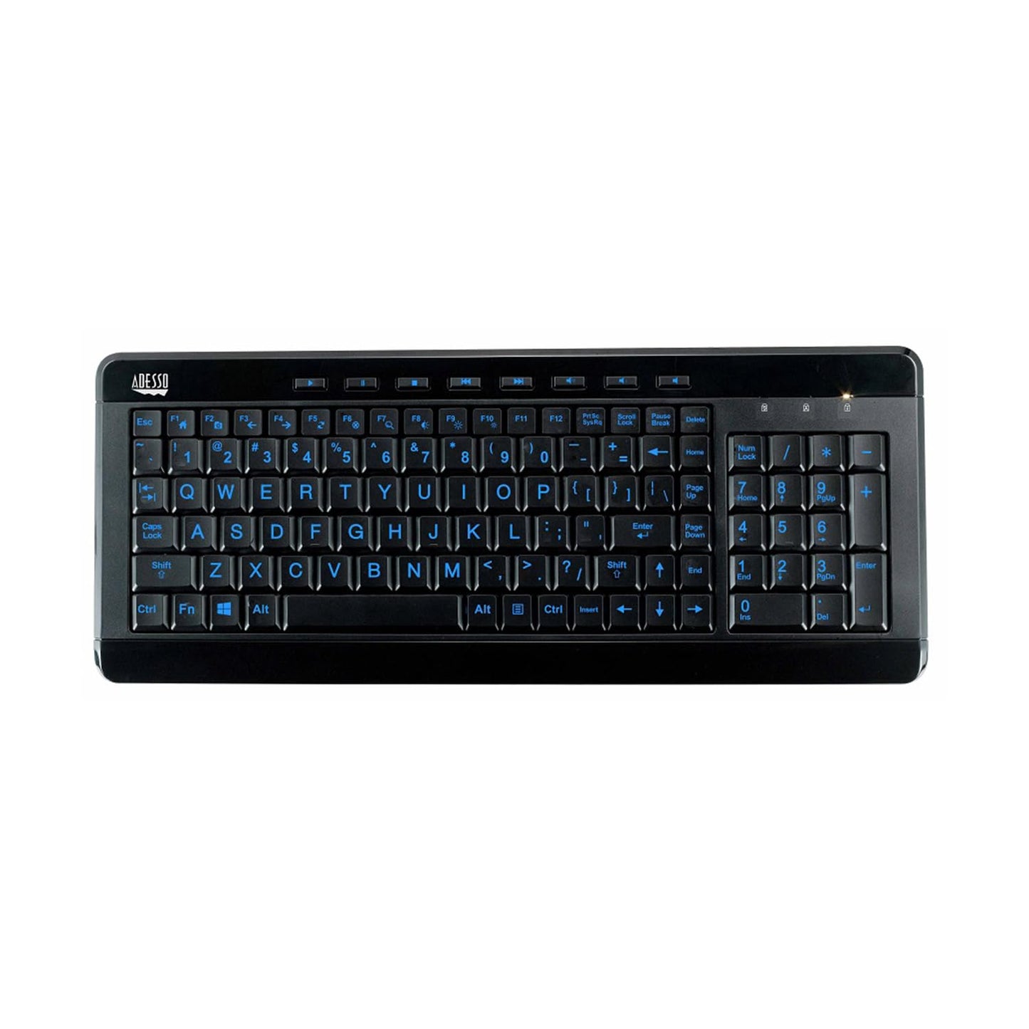 Adesso AKB-120EB Compact Backlit Multimedia Keyboard with Num Pad