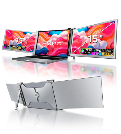 FOPO 15" Triple‑Screen Laptop Extender - 1080P IPS with USB‑C/HDMI Plug‑and‑Play for 15-17.3" Laptops