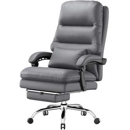 Big & Tall Executive Office Chair, Leather, with Footrest (Grey, 400 lb Capacity)
