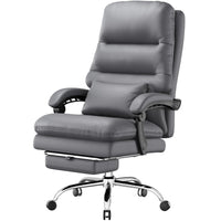 Big & Tall Executive Office Chair, Leather, with Footrest (Grey, 400 lb Capacity)