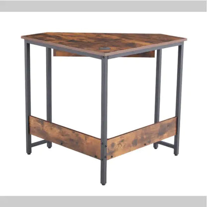 Triangle Corner Computer Desk with Keyboard Tray & Storage Shelves (Brown)