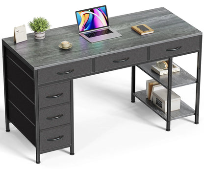 Huuger 47" Computer Desk with 6 Drawers, Shelves & Reversible Storage (Gray)