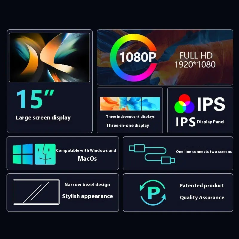 15" Universal Dual-Screen Portable Display
